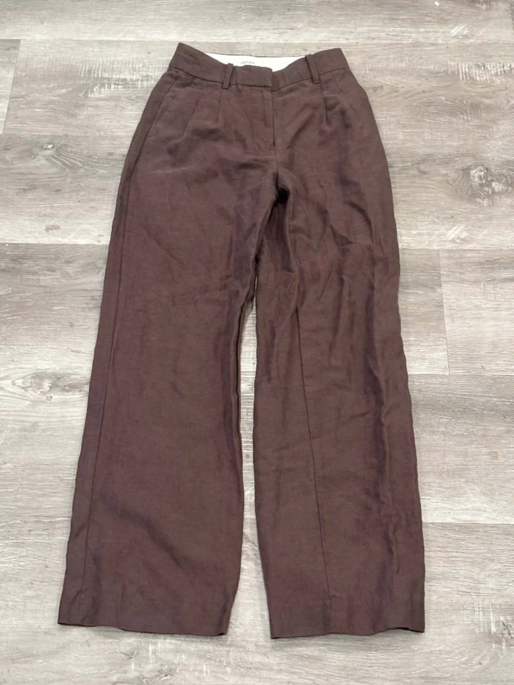 Aritzia Effortless Pants Pleated Linen Wide Leg Rich Mocha Brown Size 00